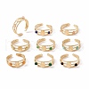 Natural Gemstone and Flat Round Open Cuff Ring RJEW-B039-02G-1