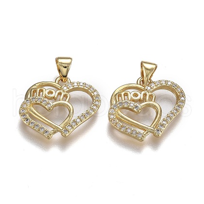Brass Micro Pave Clear Cubic Zirconia Pendants ZIRC-A011-06G-1
