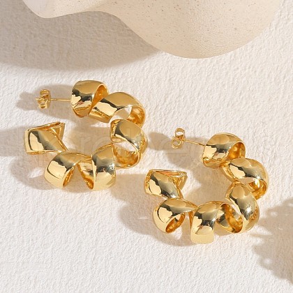 Brass Twist C-Shaped Stud Earrings FS-WGBB4E9-03-1