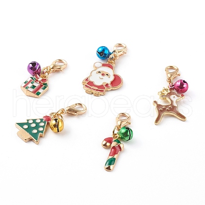 Christmas Theme Light Gold Alloy Enamel Pendants X1-HJEW-JM00469-1