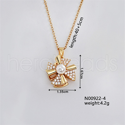 Elegant Vintage Windmill Brass Micro Pave Cubic Zirconia Pendant Necklaces OX5726-4-1