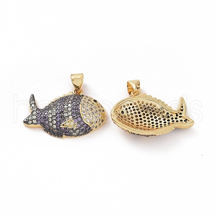 Brass Micro Pave Clear Cubic Zirconia Pendants ZIRC-F135-03G-01-1