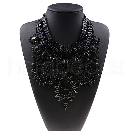 Alloy Crystal Rhinestone Trible Floral Chunky Bib Necklaces for Women FS-WG76656-08-1