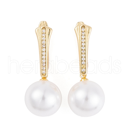 Rack Plating Brass Clear Cubic Zirconia ABS Pearl Earrings EJEW-S219-15G-06-1