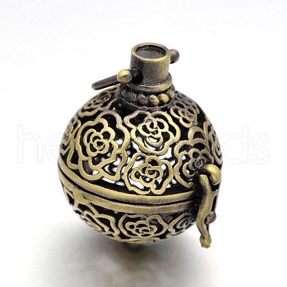 Round Brass Hollow Cage Pendants KK-D389-01AB-C-RS-1