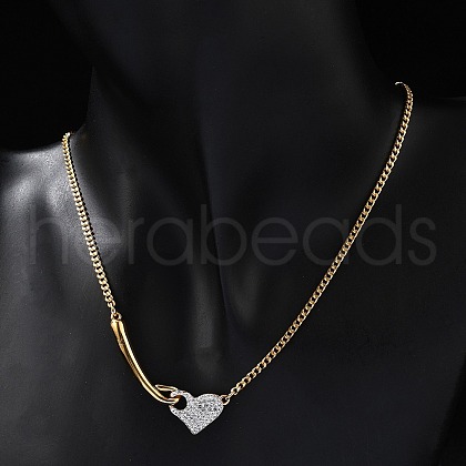 304 Stainless Steel Crystal Rhinestone Heart Pendant Necklaces for Women NJEW-Z061-12G-1