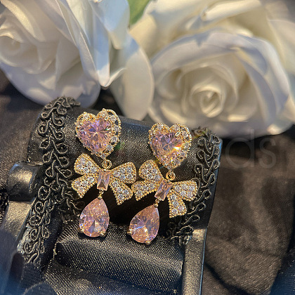 Bowknot Brass Micro Pave Cubic Zirconia Stud Earrings EJEW-A120-02-1