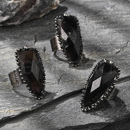 Natural Smoky Quartz Finger Ring RJEW-A068-01AS-1