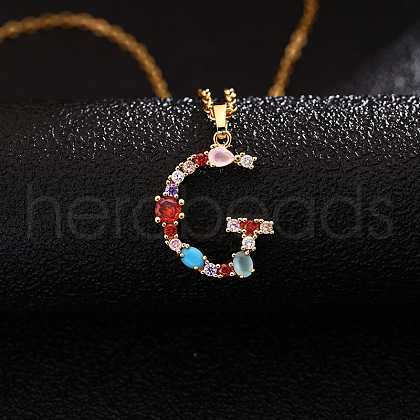 Brass Pave Colorful Cubic Zirconia Initial Pendant Necklaces for Women FS-WG659DF-07-1