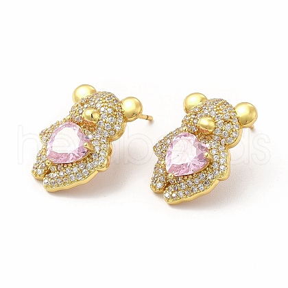 Rack Plating Brass Micro Pave Cubic Zirconia Stud Earrings for Women EJEW-H091-20G-1