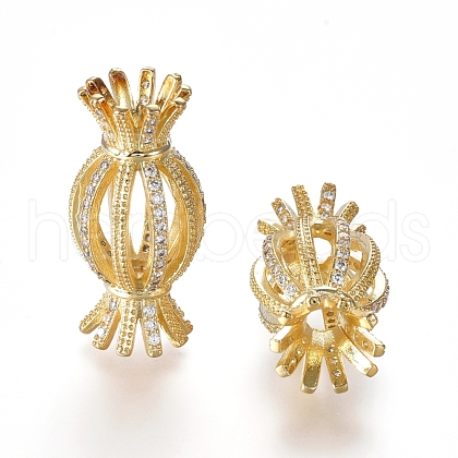 Hollow Brass Micro Pave Cubic Zirconia Beads ZIRC-L088-02A-G-1