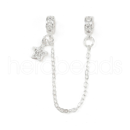 Brass Pave Clear Cubic Zirconia European Safety Chains with Charms KK-L236-16B-S-1