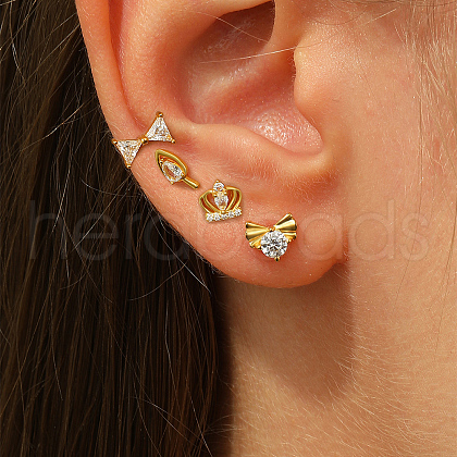 4Pcs Elegant S925 Sterling Silver Crown & Butterfly & Leaf Stud Earrings VS4444-1-1