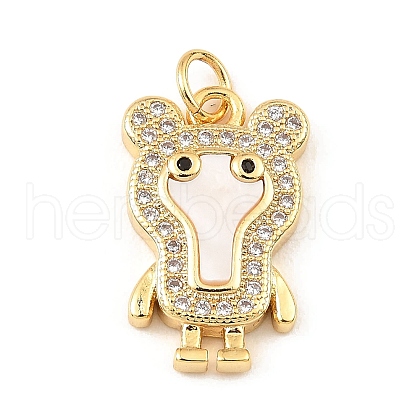 Brass Cubic Zirconia with Shell Pendants KK-K342-11G-1