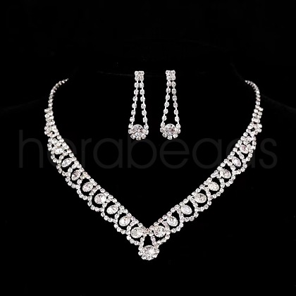 Teardrop Alloy Rhinestone Pendant Necklaces & Stud Earrings Sets FS-WG31B3E-05-1