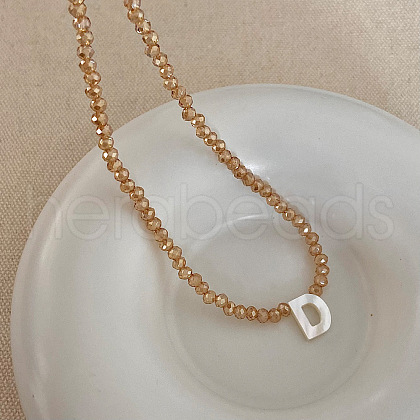 Natural Shell Initial Pendant Glass Beaded Pendant Necklaces FS-WG76541-04-1