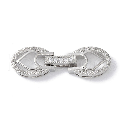 Rack Plating Brass Micro Pave Clear Cubic Zirconia Fold Over Clasps KK-NH0002-03A-P-1