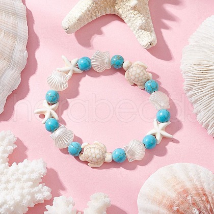 Synthetic Turquoise Beaded Stretch Bracelets BJEW-JB11861-1