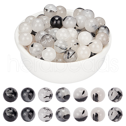 ARRICRAFT Natural Black Rutilated Quartz Beads Strands G-AR0003-57-1
