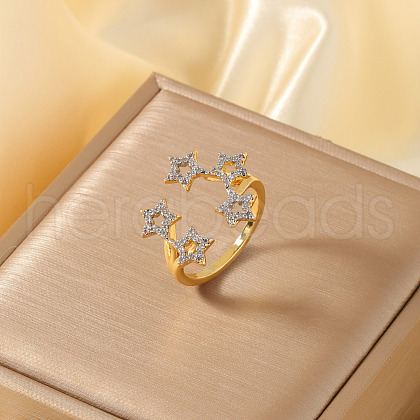 Elegant Hollow Star Brass Micro Pave Cubic Zirconia Cuff Rings for Women SM3654-1-1