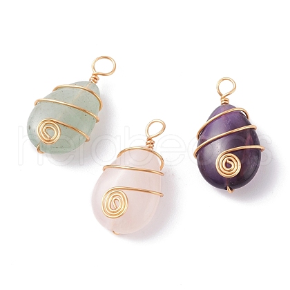 3Pcs 3 Styles Natural Mixed Gemstone Pendants PALLOY-JF01153-1