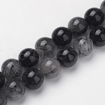 Natural Black Rutilated Quartz Beads Strands G-F362-07-13mm-1