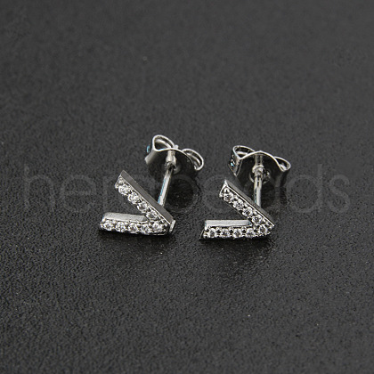 Brass Micro Pave Clear Cubic Zirconia Stud Earrings FS-WGC2F12-22-1