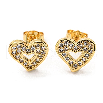 Clear Cubic Zirconia Heart Stud Earrings EJEW-F321-02G-1