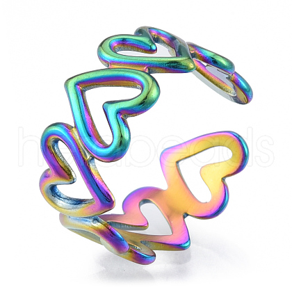 Ion Plating(IP) 304 Stainless Steel Hollow Heart Cuff Rings RJEW-N038-124M-1