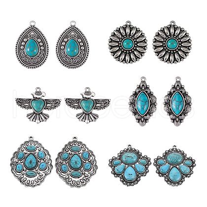 12Pcs 6 Style Tibetan Style Alloy Pendants FIND-SZ0002-37-1