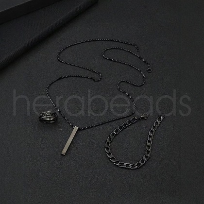 Alloy Cuboid Pendant Necklaces & Curb Chain Bracelets & Rings Sets FS-WG20982-01-1
