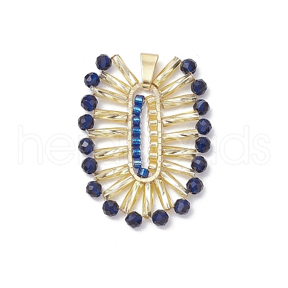 Bohemia Style Glass Seed Beaded Oval Pendants PALLOY-MZ00560-1