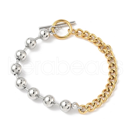 304 Stainless Steel Ball Chain & Cuban Link Chain Bracelets for Women BJEW-V011-02GP-1