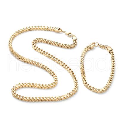 Ion Plating(IP) 304 Stainless Steel Wheat Chain Bracelets & Necklaces Jewelry Sets SJEW-B019-04C-G-1