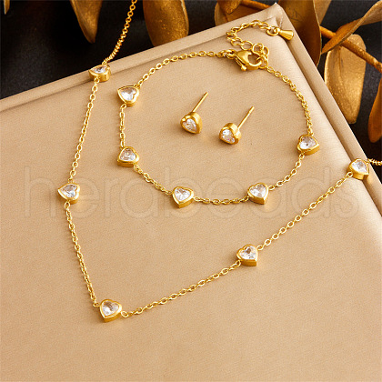Stainless Steel Rhinestone Chain Necklace & Bracelet & Stud Earring FS-WG047CA-01-1