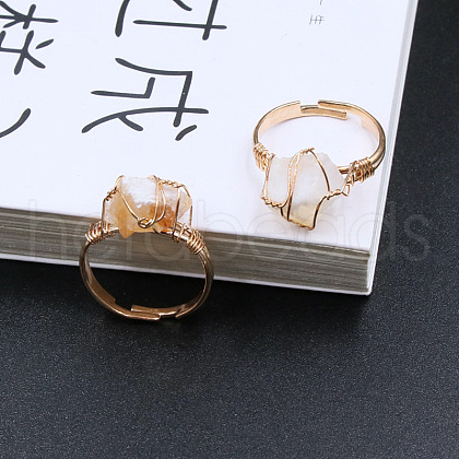 Nuggets Alloy Wire Wrapped Natural Yellow Quartz Cuff Rings FS-WGA7830-04-1