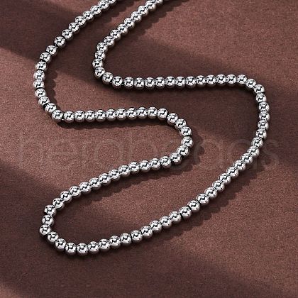 4MM Solid Round 304 Stainless Steel Beaded Necklaces NJEW-Q013-10P-1