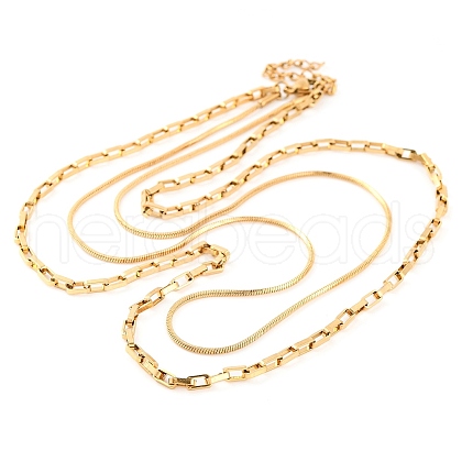 304 Stainless Steel Double Layer Square Snake Chain & Cable Chain Necklaces for Women NJEW-G140-01B-G-1