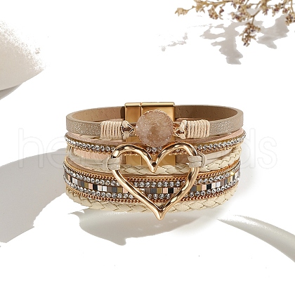 Braided PU Leather Crod Multi-strand Bracelet PW-WGFB988-01-1