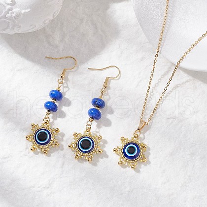 Glass & Resin Pendant Necklaces & Dangle Earrings Sets SJEW-MZ00009-1