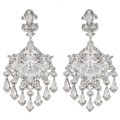 Brass Micro Pave Cubic Zirconia Dangle Stud Earrings EJEW-H014-16P-08-1