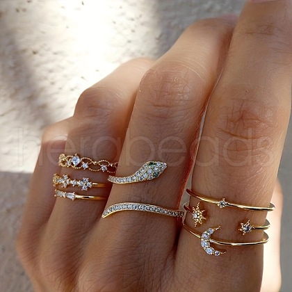 10Pcs Alloy with Crystal Rhinestone Finger Rings WG3531F-10-1