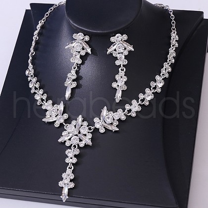 Flower Brass Rhinestone Pendant Necklaces & Stud Dangle Earrings FS-WG58BAB-06-1