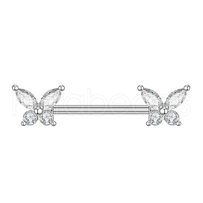 304 Stainless Steel Clear Cubic Zirconia Nipple Bar WGA11FA-02-1