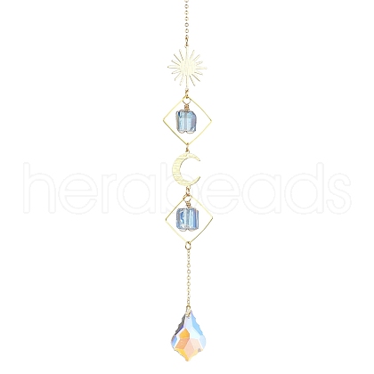 Wire Wrapped Nuggets Natural Quartz Rhombus Hanging Ornaments HJEW-JM02395-1