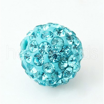 Aquamarine Round Handcraft DIY Polymer Clay Grade A Rhinestone Pave Disco Ball Beads X-RB-H258-10MM-202-1