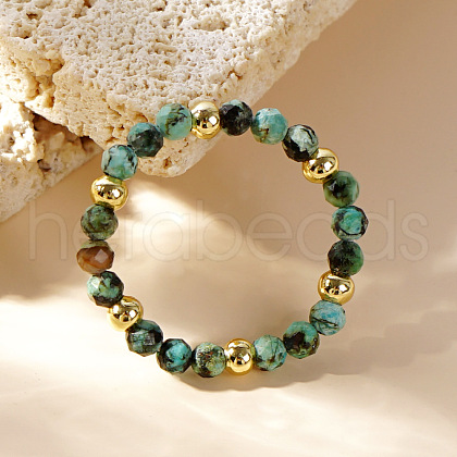 Vintage Natural African Turquoise(Jasper) Round Beads Stretch Bracelets for Men Women YH8695-1