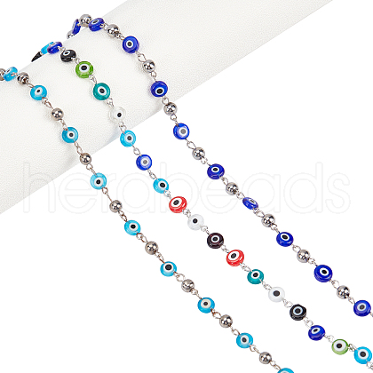  Handmade Lampwork Flat Round Evil Eye Beads Chains for Necklaces Bracelets Making AJEW-NB0002-10-1