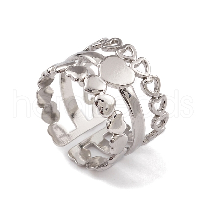 Non-Tarnish 304 Stainless Steel Heart Wrap Open Cuff Rings for Women RJEW-G285-53P-1