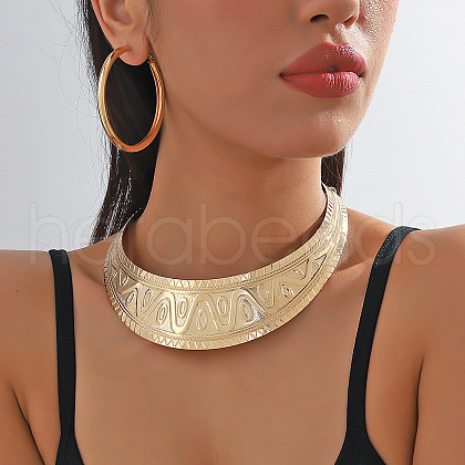 Chunky Alloy Choker Necklace & Hoop Earring FS-WG64904-03-1